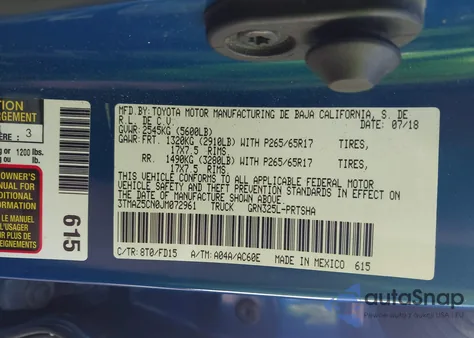 2018 Toyota Tacoma Trd Sport из США, поврежденный, VIN 3TMAZ5CN0JM072961